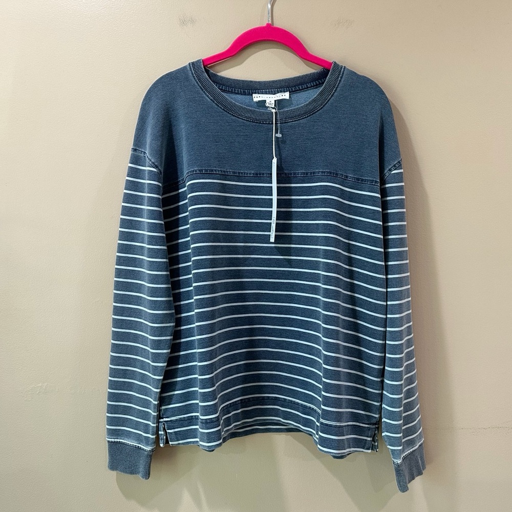 Jane and Delancey knit top long sleeve blue white striped basic womens size m